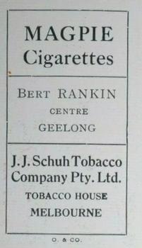 1921 J.J.Schuh Magpie Cigarettes Victorian League Footballers #NNO Bert Rankin Back